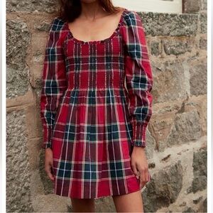 Hill House Red and Blue Plaid Long Sleeve Dress
